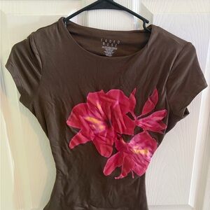 Faded Rose Brown Tee with Pink Floral Design